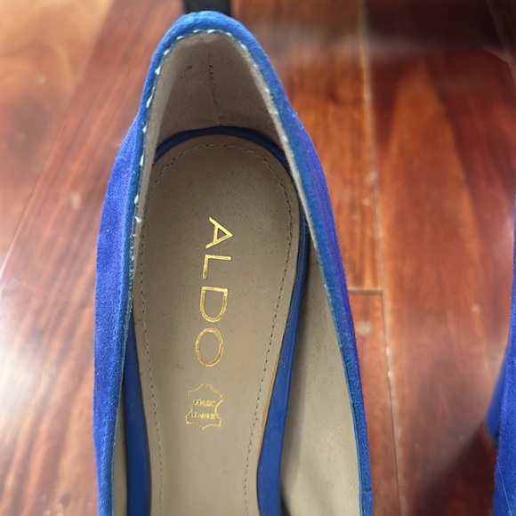 ALDO Cobalt Blue Suede Peep Toe Platform Pumps Size 8.5 (EU 39) Ruddell - Picture 3 of 16